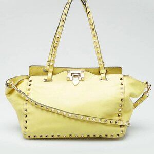 Valentino Yellow Leather Rockstud Trapeze Small Tote Bag
